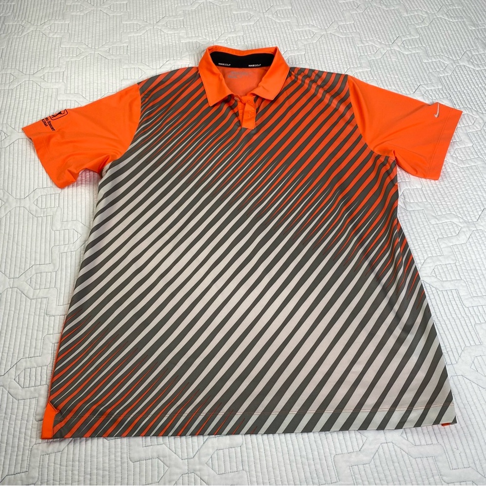 Nike Golf Tour Performance Polo Shirt Mens XL Orange Tiger Stripe Dri-Fit